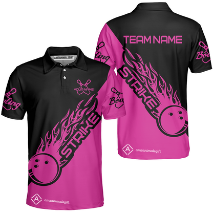 Customized Bowling Team Shirt, Bowling Strike Black And Pink Uniform Shirt, Perfect outfit For Bowlers, Bowling Team