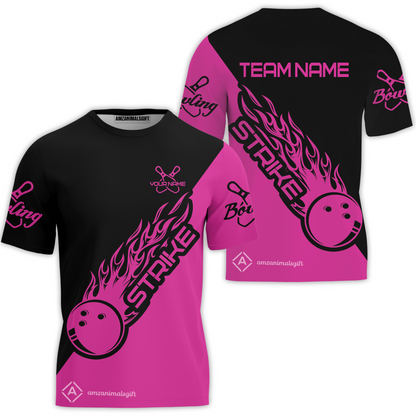 Customized Bowling Team Shirt, Bowling Strike Black And Pink Uniform Shirt, Perfect outfit For Bowlers, Bowling Team
