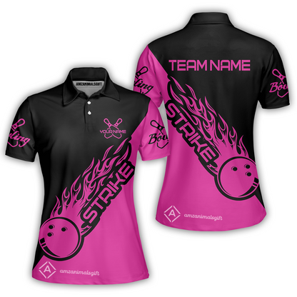 Customized Bowling Team Shirt, Bowling Strike Black And Pink Uniform Shirt, Perfect outfit For Bowlers, Bowling Team