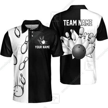 Bowling Custom Men Polo Shirt - Custom Name Black and white retro vintage Bowling Personalized Bowling Polo Shirt - Gift For Friend, Family