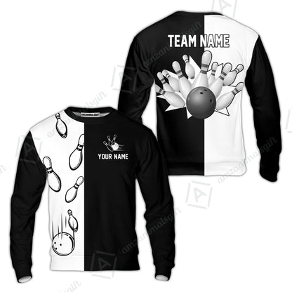 Bowling Custom Sweater - Custom Name Black and white retro vintage Bowling Personalized Sweater