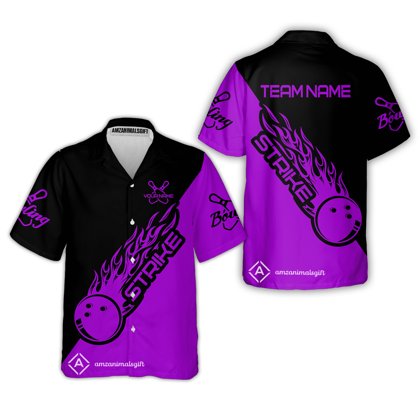 Customized Bowling Team Shirt, Bowling Strike Black And Purple Uniform Shirt, Perfect outfit For Bowlers, Bowling Team