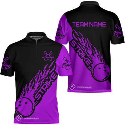 Customized Bowling Team Shirt, Bowling Strike Black And Purple Uniform Shirt, Perfect outfit For Bowlers, Bowling Team