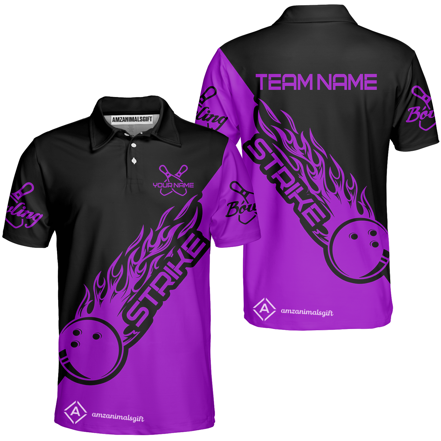 Customized Bowling Team Shirt, Bowling Strike Black And Purple Uniform Shirt, Perfect outfit For Bowlers, Bowling Team