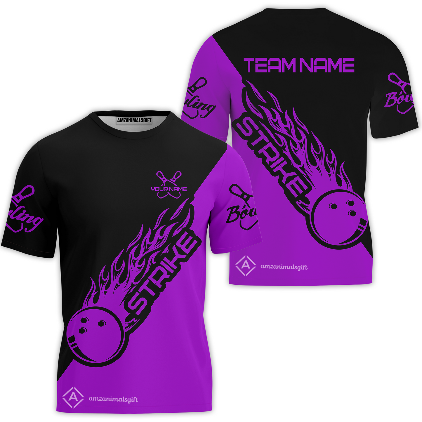 Customized Bowling Team Shirt, Bowling Strike Black And Purple Uniform Shirt, Perfect outfit For Bowlers, Bowling Team