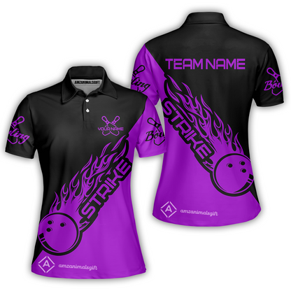 Customized Bowling Team Shirt, Bowling Strike Black And Purple Uniform Shirt, Perfect outfit For Bowlers, Bowling Team