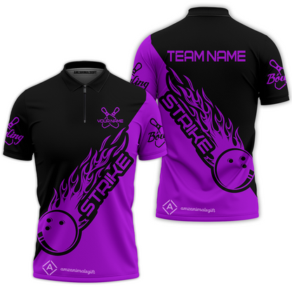 Customized Bowling Team Shirt, Bowling Strike Black And Purple Uniform Shirt, Perfect outfit For Bowlers, Bowling Team