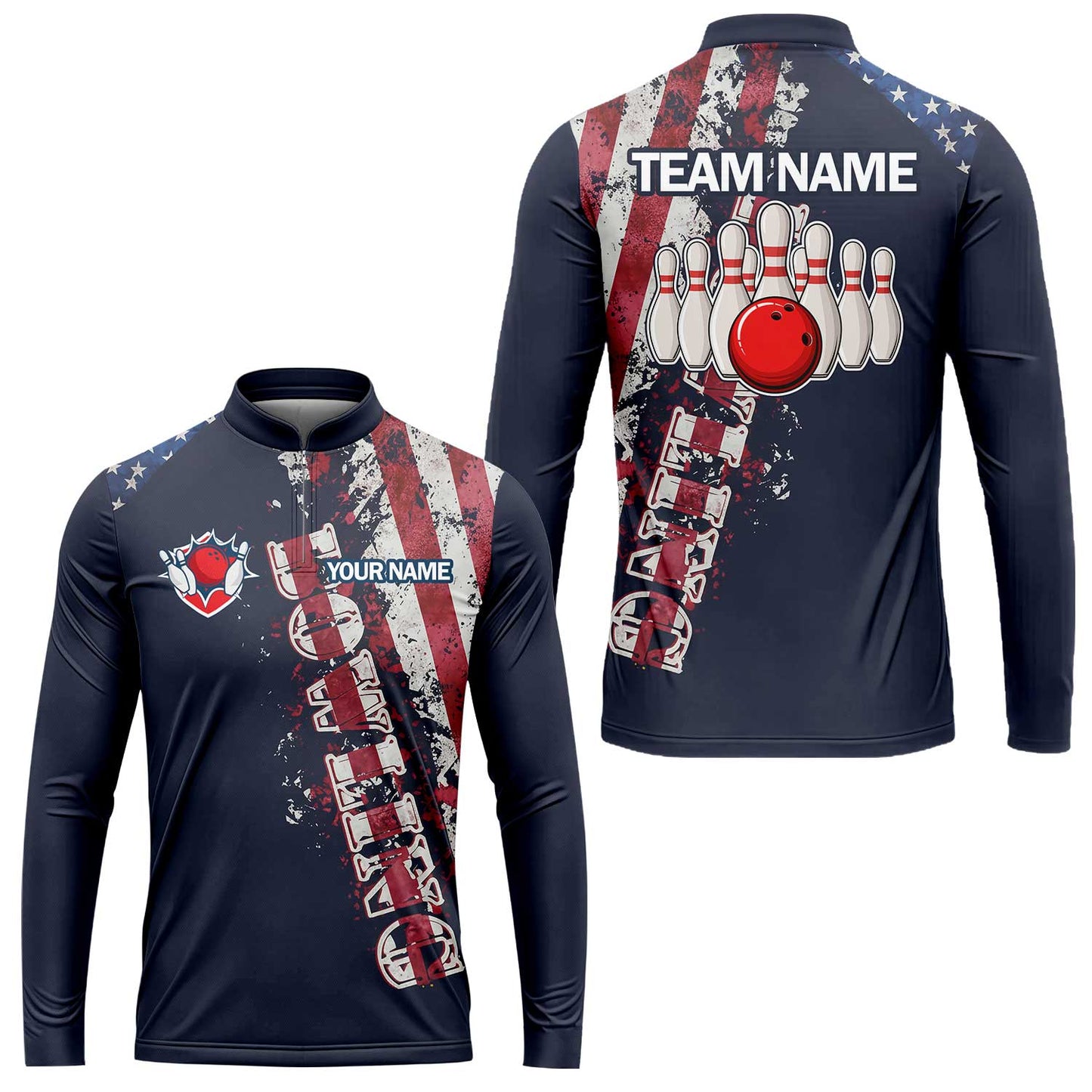 Bowling Custom Women Polo Shirt - Custom Name Patriotic American Flag Bowling Personalized Bowling Jersey Polo Shirts - Uniforms For Bowlers