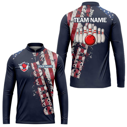 Bowling Custom Women Polo Shirt - Custom Name Patriotic American Flag Bowling Personalized Bowling Jersey Polo Shirts - Uniforms For Bowlers