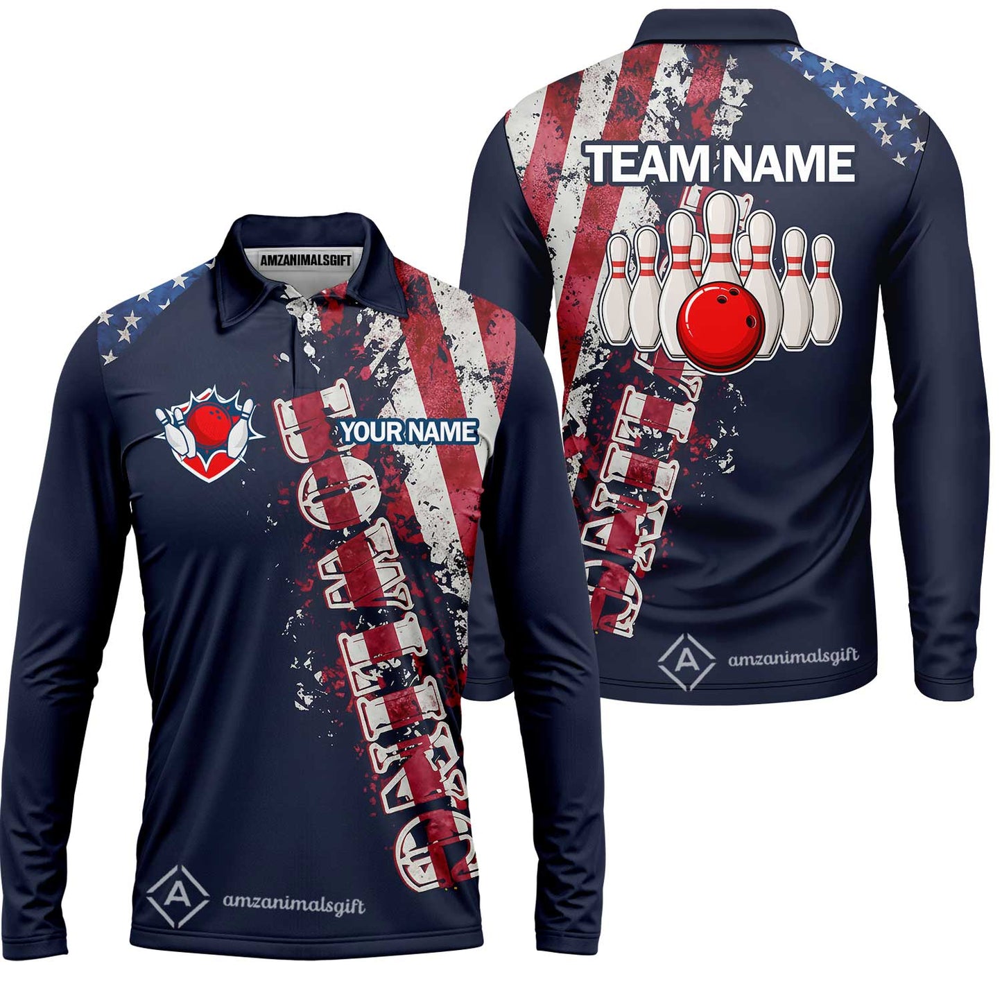 Bowling Custom Women Polo Shirt - Custom Name Patriotic American Flag Bowling Personalized Bowling Jersey Polo Shirts - Uniforms For Bowlers