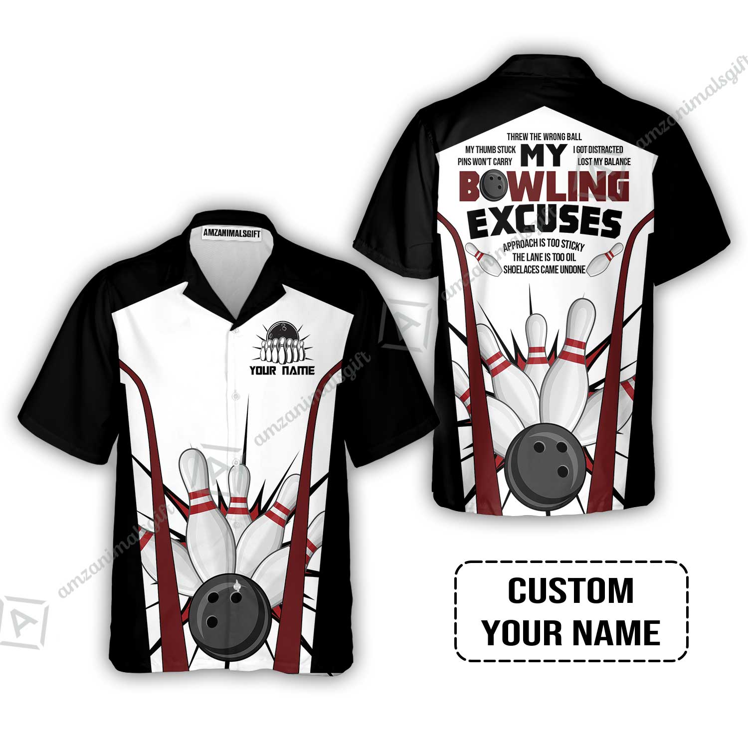 Bowling Custom Hawaiian Shirt - Custom Name Funny Hawaiian Shirt Personalized Bowling Polo Shirt - Gift For Friend, Family