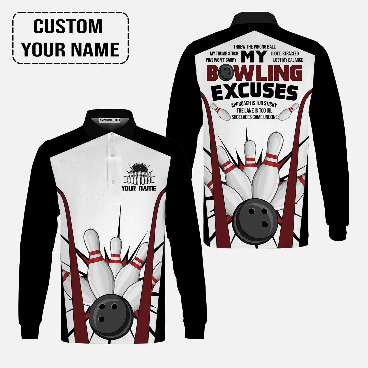 Bowling Custom Men Polo Shirt - Custom Name Funny Men's Polo Bowling Personalized Bowling Polo Shirt - Gift For Friend, Family