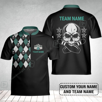 Custom Bowling Jersey - Custom Name Skull Black Bowling Personalized Bowling Jersey