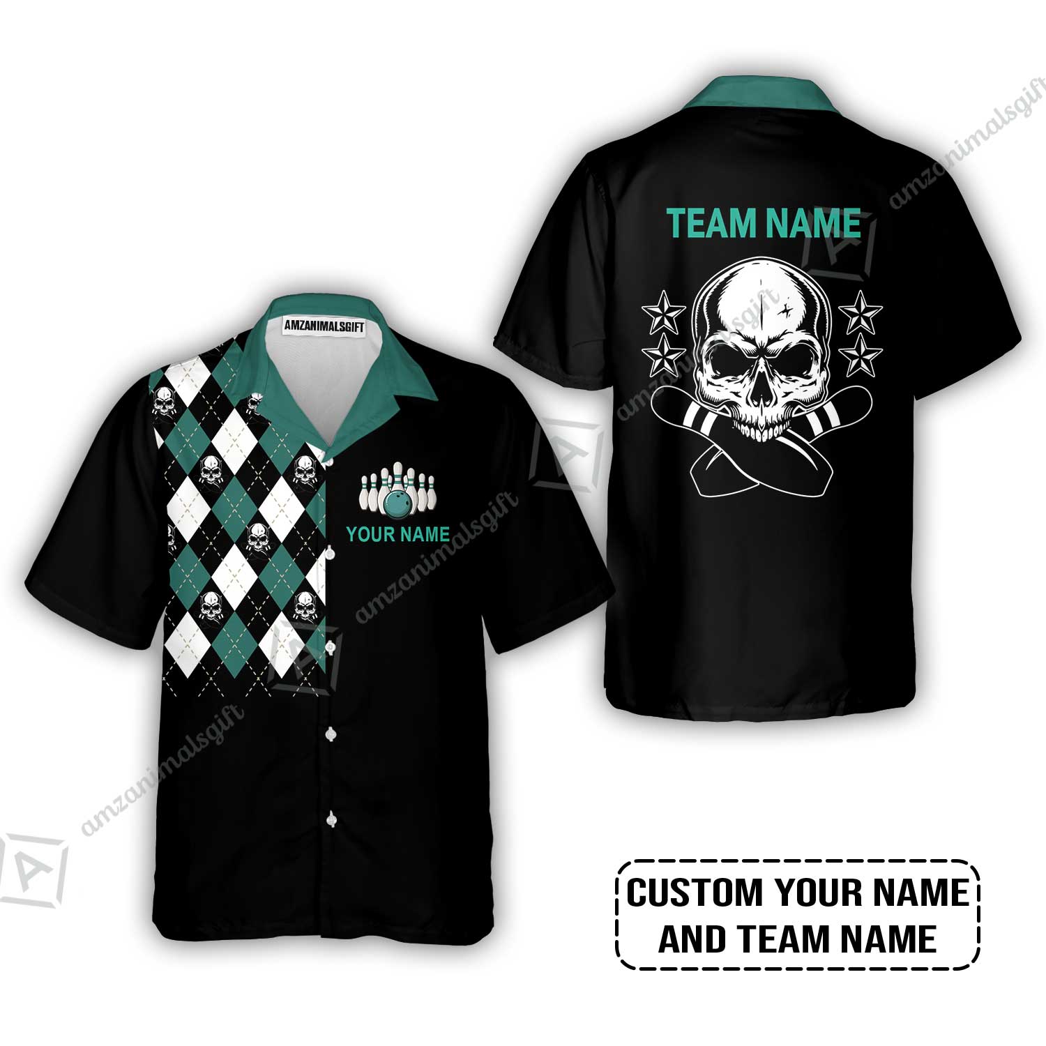 Custom Bowling Hawaiian Shirt - Custom Name Skull Black Bowling Personalized Hawaiian Shirt