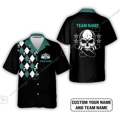 Custom Bowling Long Polo Shirt - Custom Name Skull Black Bowling Personalized Long Polo Shirt