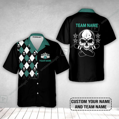 Custom Bowling Hawaiian Shirt - Custom Name Skull Black Bowling Personalized Hawaiian Shirt