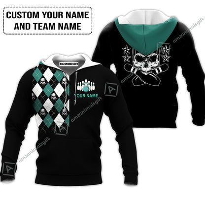 Custom Bowling Jersey - Custom Name Skull Black Bowling Personalized Bowling Jersey