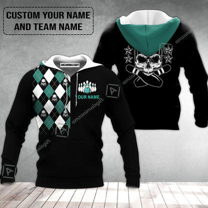 Custom Bowling Hoodie - Custom Name Skull Black Bowling Personalized Hoodie