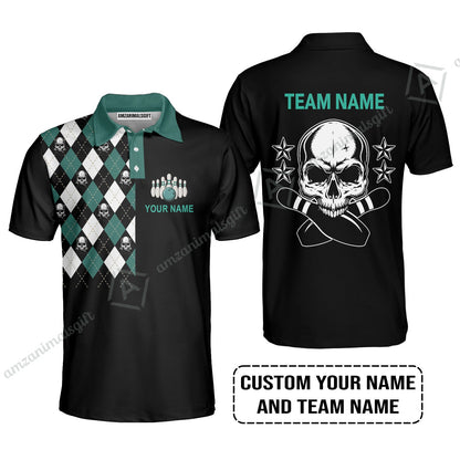 Custom Bowling Hawaiian Shirt - Custom Name Skull Black Bowling Personalized Hawaiian Shirt
