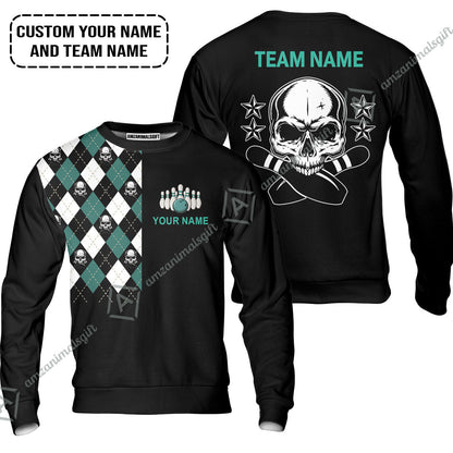 Custom Bowling Jersey - Custom Name Skull Black Bowling Personalized Bowling Jersey