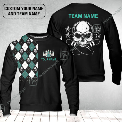 Custom Bowling Sweatshirt - Custom Name Skull Black Bowling Personalized Sweatshirt