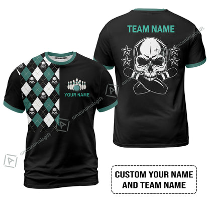 Custom Bowling Men Polo Shirt - Custom Name Skull Black Bowling Personalized Bowling Polo Shirt