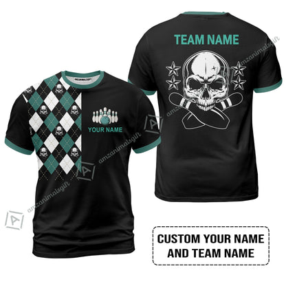 Custom Bowling Hawaiian Shirt - Custom Name Skull Black Bowling Personalized Hawaiian Shirt