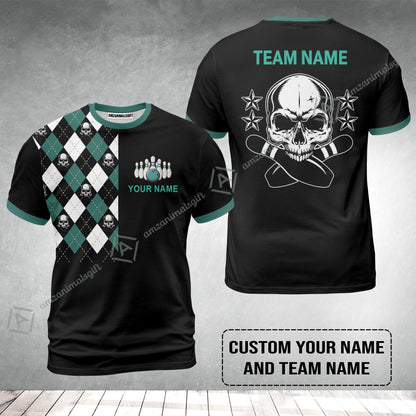 Custom Bowling T-Shirt - Custom Name Skull Black Bowling Personalized T-Shirt