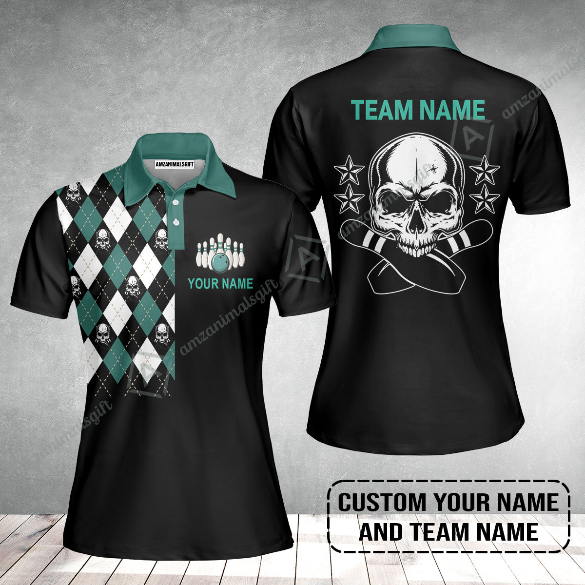Custom Bowling Women Polo Shirt - Custom Name Skull Black Bowling Personalized Women Polo Shirt
