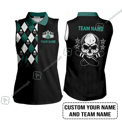 Custom Bowling T-Shirt - Custom Name Skull Black Bowling Personalized T-Shirt