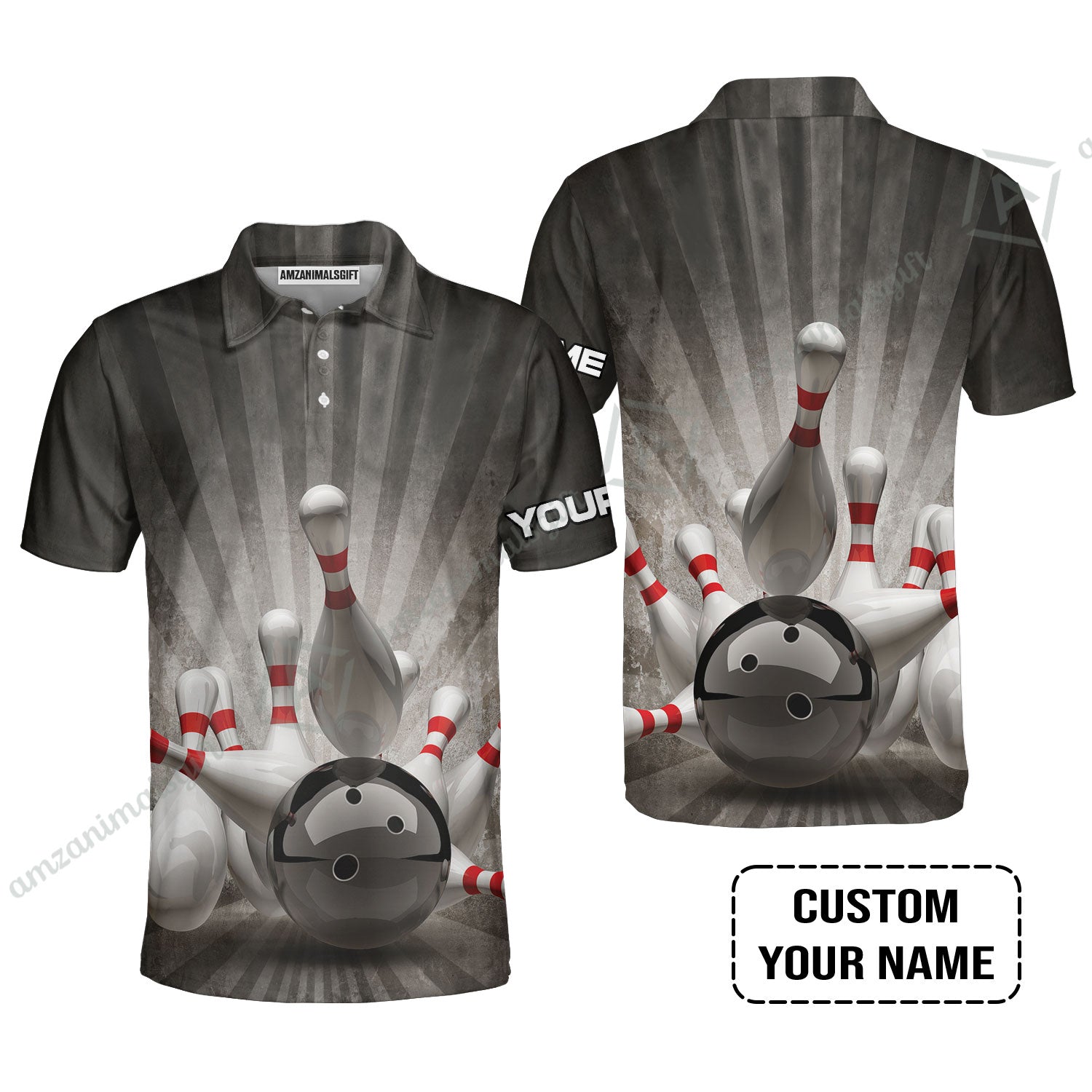 Bowling Short Sleeve Men Polo Shirt Customized Name, Colorful Bowling Pattern Polo Shirt, Perfect Outfits For Bowling Lovers, Bowlers