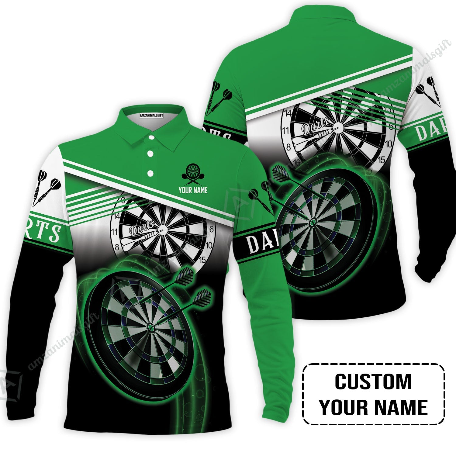 Customized Darts Long Sleeve Men Polo Shirt, Personalized Name Darts Polo Shirt For Men - Perfect Gift For Darts Lovers, Darts Players