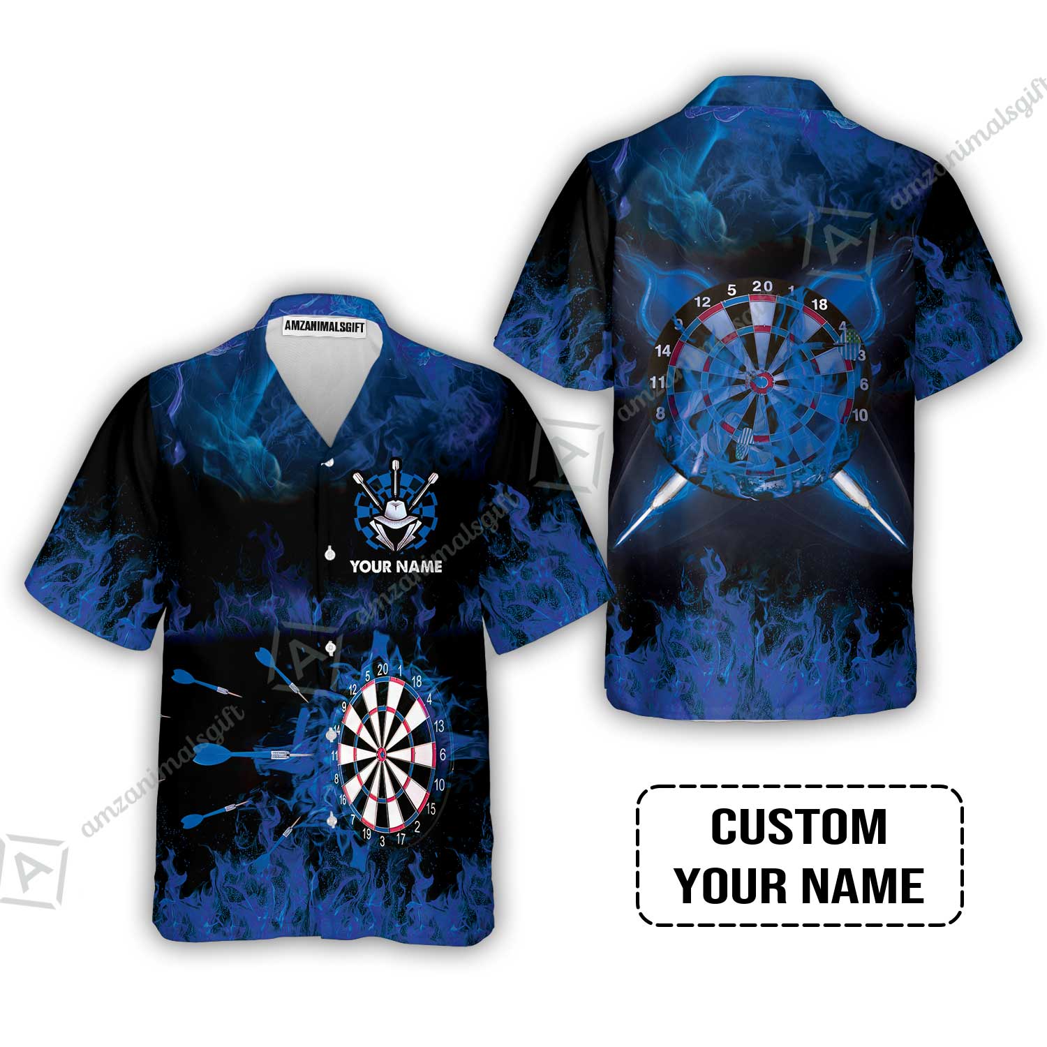 Customized Darts Hawaiian Shirt, Darts Blue Polo Shirt, Personalized Name Hawaiian Shirt - Perfect Gift For Darts Lovers, Darts Players