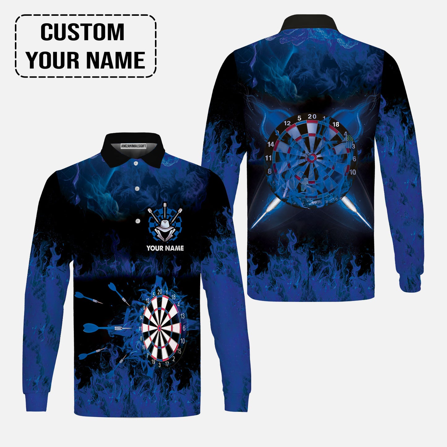 Customized Darts Polo Shirt, Darts Blue Polo Shirt, Personalized Name Polo Shirt For Men - Perfect Gift For Darts Lovers, Darts Players
