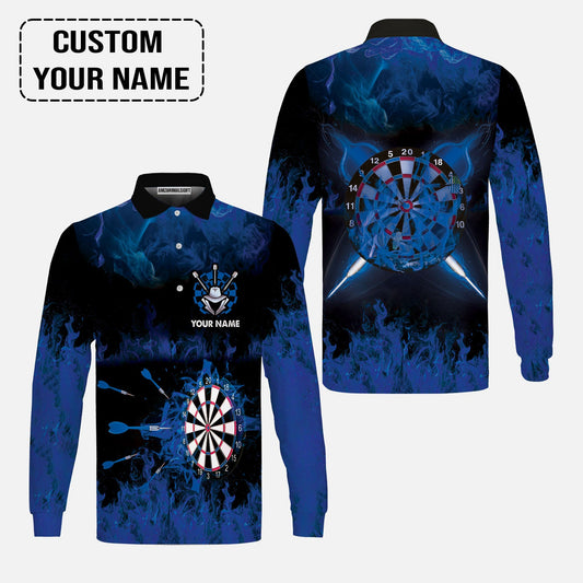 Customized Darts Long Sleeve Men Polo Shirt, Darts Blue Polo Shirt, Personalized Name Polo Shirt For Men - Perfect Gift For Darts Lovers, Darts Players