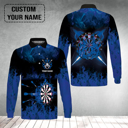 Customized Darts Long Sleeve Men Polo Shirt, Darts Blue Polo Shirt, Personalized Name Polo Shirt For Men - Perfect Gift For Darts Lovers, Darts Players