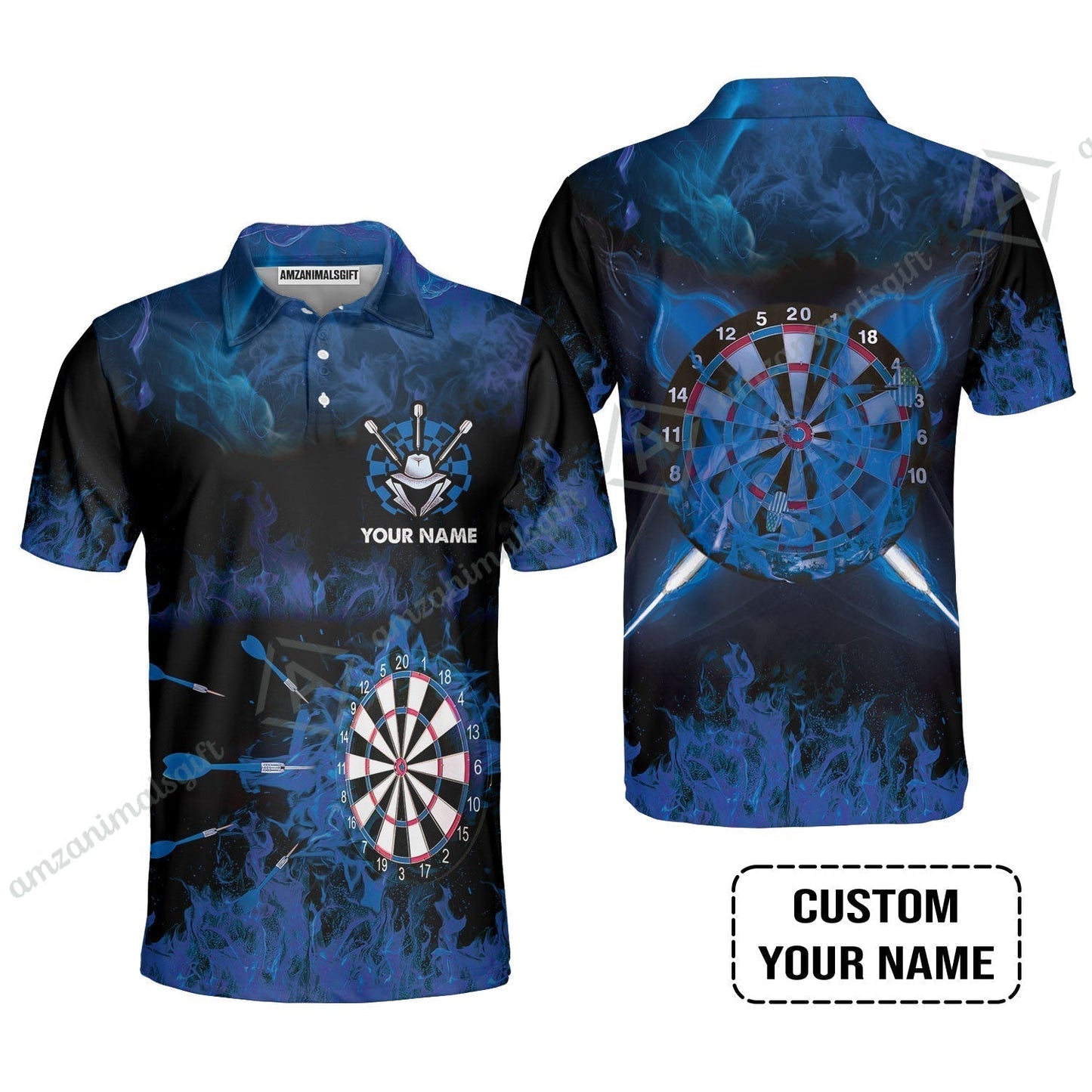 Customized Darts Hawaiian Shirt, Darts Blue Polo Shirt, Personalized Name Hawaiian Shirt - Perfect Gift For Darts Lovers, Darts Players