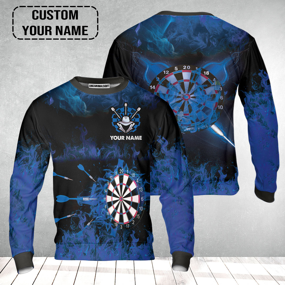 Customized Darts Sweatshirt, Darts Blue Polo Shirt, Personalized Name Sweatshirt - Perfect Gift For Darts Lovers, Darts Players
