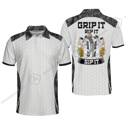 Golf Hoodie - Golf Ball Pattern Skull, Grip It Rip It Sip It Golf White Hoodie