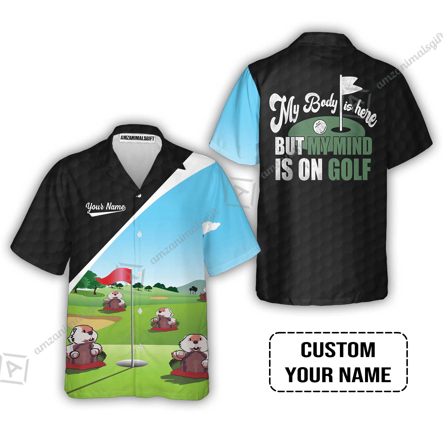 Golf Hawaiian Shirt - Gopher My Mind Is On Golf Custom Hawaiian Shirt