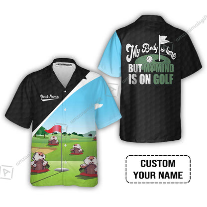 Golf Men Long Polo Shirt - Gopher My Mind Is On Golf Custom Men Long Polo Shirt