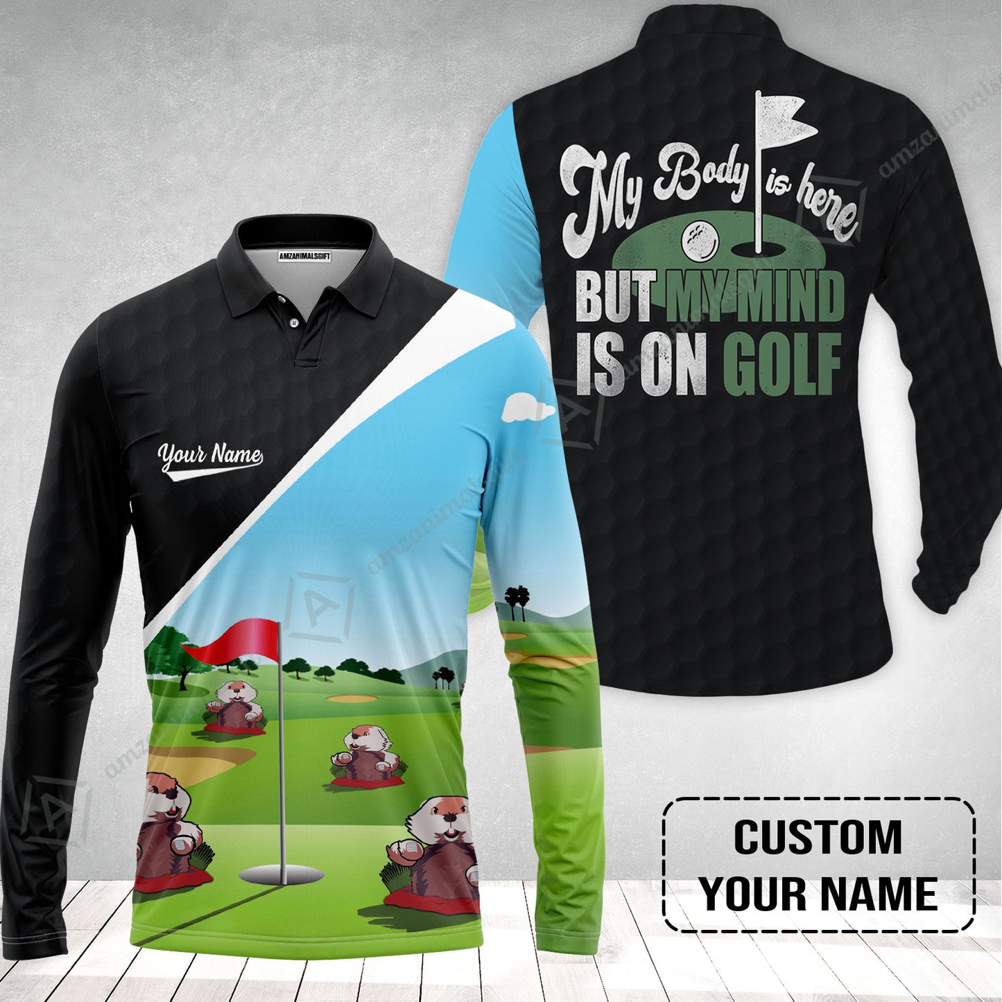 Golf Men Long Polo Shirt - Gopher My Mind Is On Golf Custom Men Long Polo Shirt