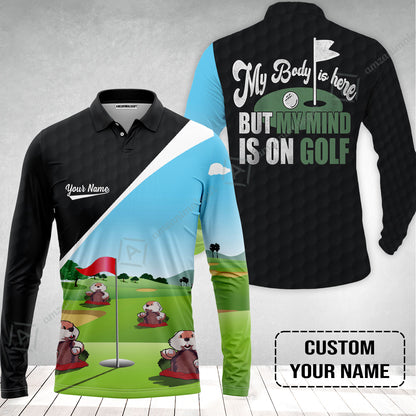 Golf Men Long Polo Shirt - Gopher My Mind Is On Golf Custom Men Long Polo Shirt