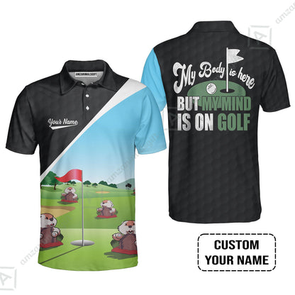 Golf Men Long Polo Shirt - Gopher My Mind Is On Golf Custom Men Long Polo Shirt