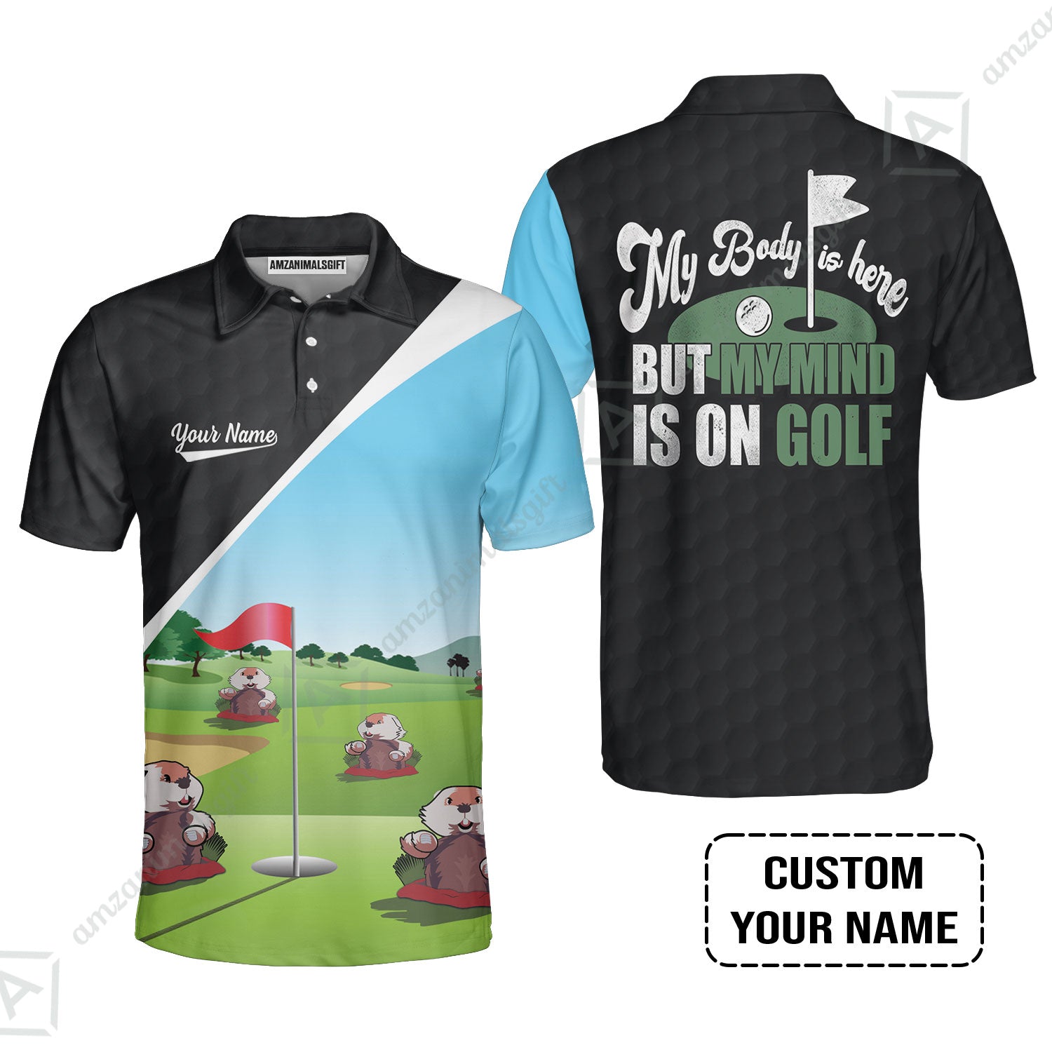 Men Golf Polo Shirt - Gopher My Mind Is On Golf Custom Men Polo Shirt