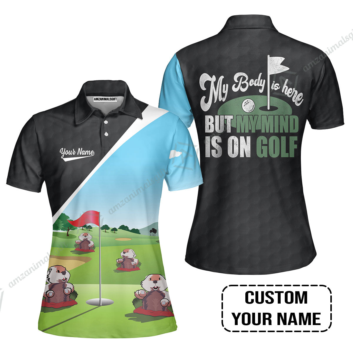 Golf Men Long Polo Shirt - Gopher My Mind Is On Golf Custom Men Long Polo Shirt
