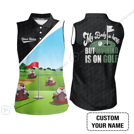 Golf Women Sleeveless Polo Shirt- Gopher My Mind Is On Golf Custom Women Sleeveless Polo Shirt