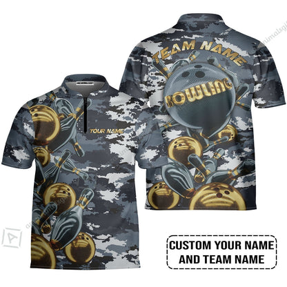Bowling Custom Hawaiian Shirt - Custom Name Camo Navy Personalized Bowling Hawaiian Shirt