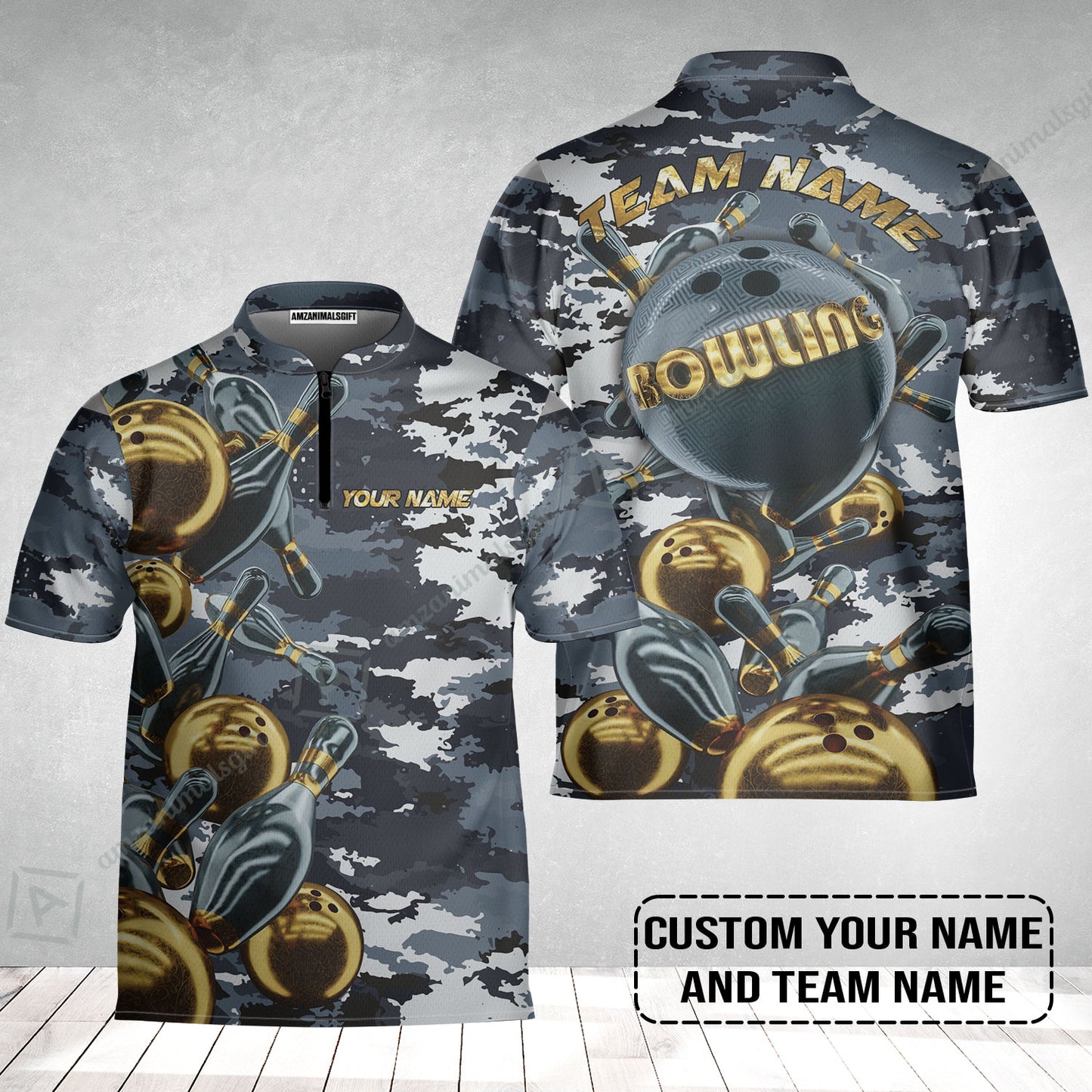 Bowling Custom Bowling Jersey - Custom Name Camo Navy Bowling Personalized Bowling Jersey