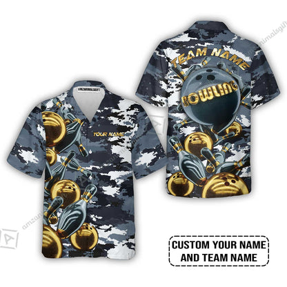 Bowling Custom Long Polo Shirt- Custom Name Camo Navy Bowling Personalized Bowling Long Polo Shirt